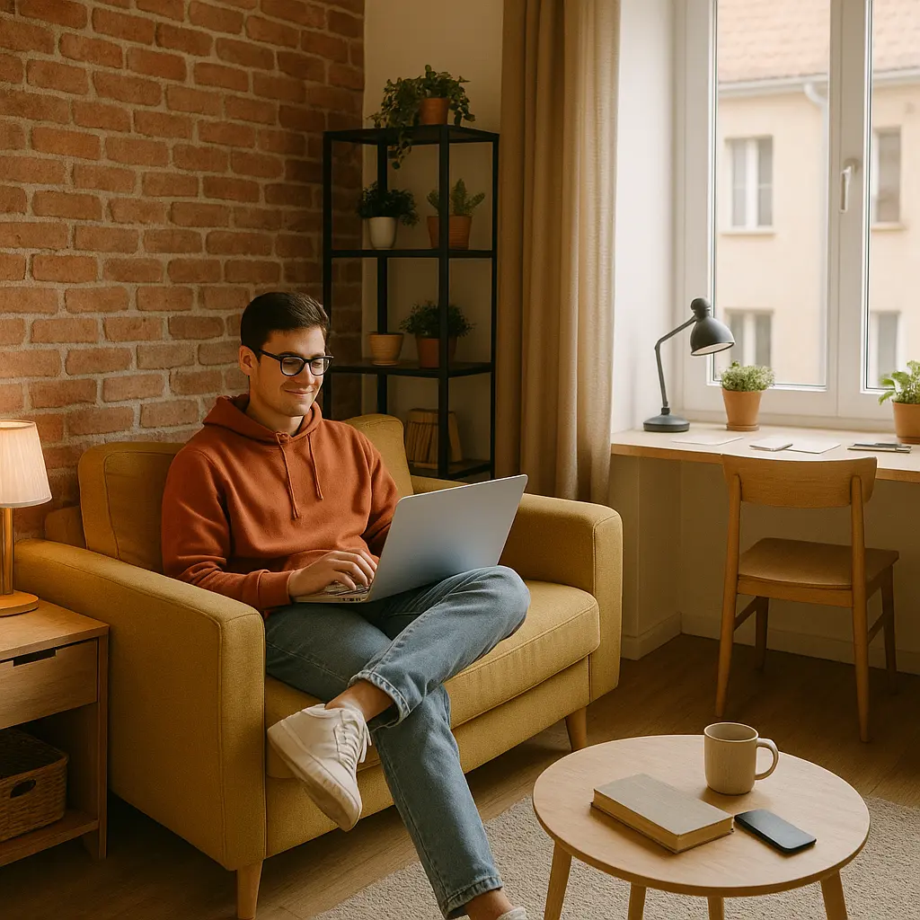 Students enjoying a modern shared living space